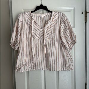 LC Lauren Conrad White and Orange Striped Blouse
